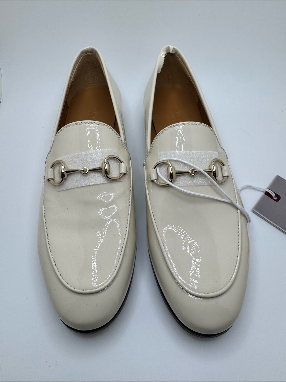 Gucci Jordaan Horsebit Patent Leather Loafers Ivory 37.5